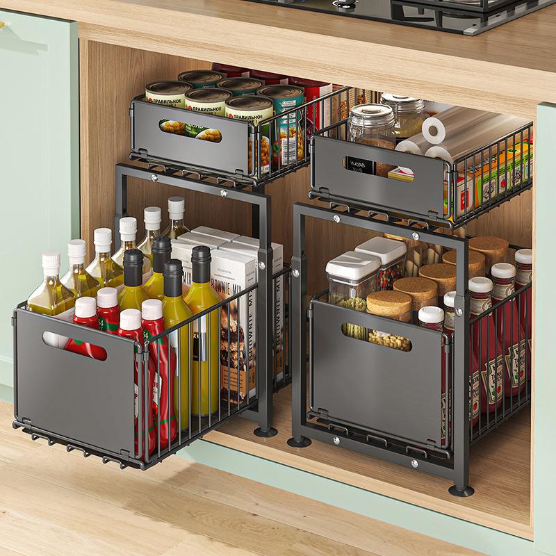🗄️ 50% RABATT NU! 📦 Dubbelt Utdragbart Skåpställ – 5 Justerbara Höjder & 2 Hyllplan – Kolstål & Stor Kapacitet – Ingen Installation Krävs – Perfekt för Kök, Badrum & Kontor 🏠