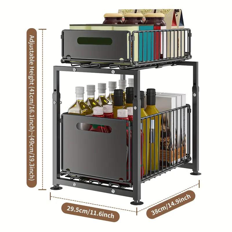 🗄️ 50% RABATT NU! 📦 Dubbelt Utdragbart Skåpställ – 5 Justerbara Höjder & 2 Hyllplan – Kolstål & Stor Kapacitet – Ingen Installation Krävs – Perfekt för Kök, Badrum & Kontor 🏠