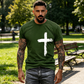 ✝️ BEGRÄNSAD TID: 50 % RABATT! ✨ Herr-T-shirt med tro-motiv – Slitet kors, bekväm passform, hög kvalitet 🧡