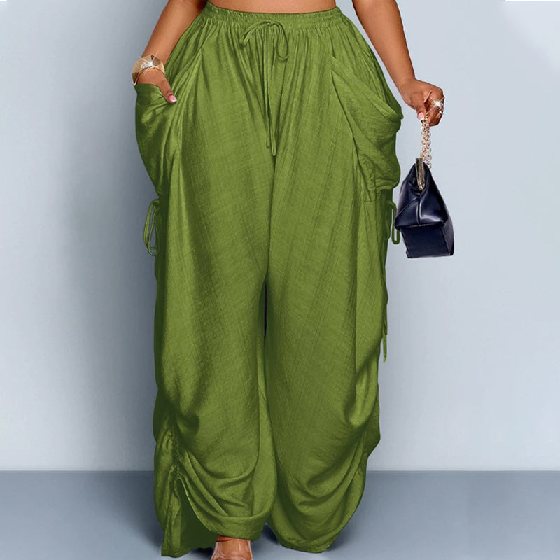 👖 BEGRÄNSAD TID 50% RABATT! ✨ Dam Lyktobyxor – Lös Passform, Dragsnoddsmidja, Vida Ben 🍁