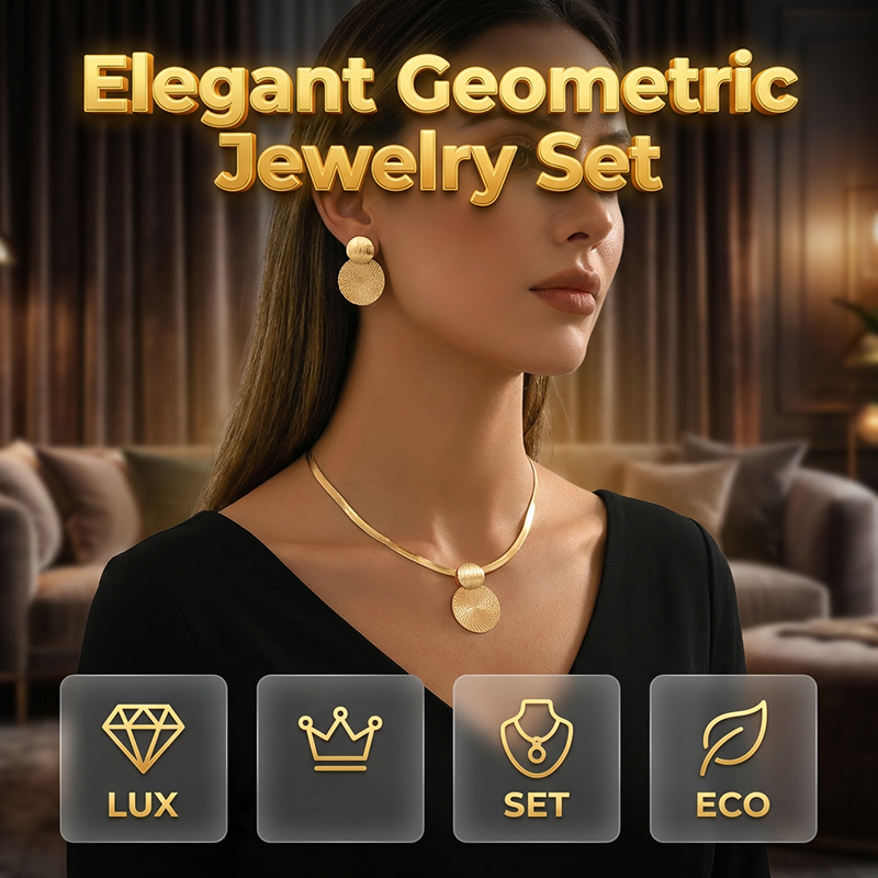 ✨ 50% RABATT NU! 💎 Modern Geometriskt Smyckesset – Guldpläterat, Lättvikts Platt Ormkedja & Matchande Örhängen – Chic & Elegant För Kvällsevenemang 🎁
