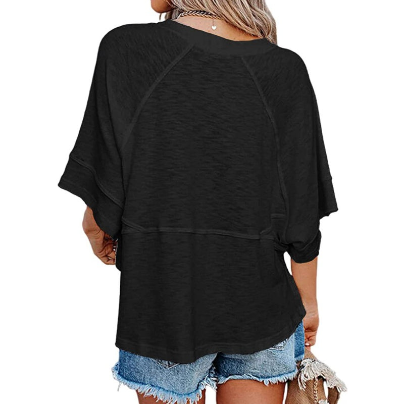 🔥 50 % RABATT · T-shirt för damer i enfärgat tyg med sömmar och vid ärmar i femdelad passform ✨