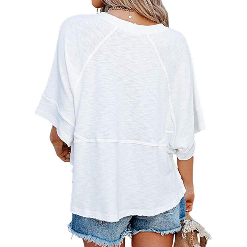 🔥 50 % RABATT · T-shirt för damer i enfärgat tyg med sömmar och vid ärmar i femdelad passform ✨