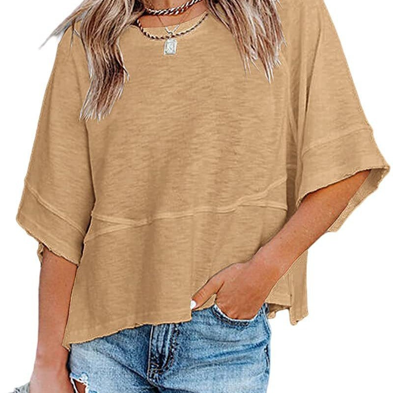 🔥 50 % RABATT · T-shirt för damer i enfärgat tyg med sömmar och vid ärmar i femdelad passform ✨