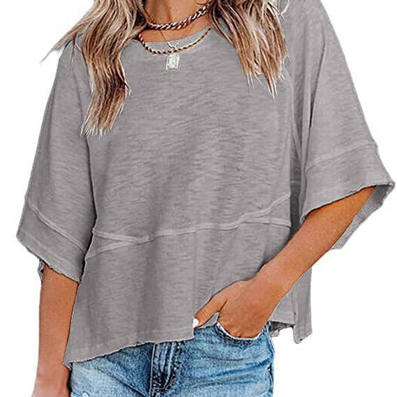 🔥 50 % RABATT · T-shirt för damer i enfärgat tyg med sömmar och vid ärmar i femdelad passform ✨