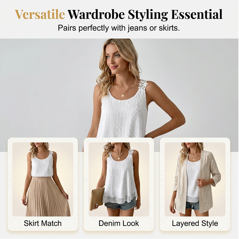 👕✨ 50 % RABATT – ENDAST UNDER EN BEGRÄNSAD TID! Elegant linne med spetsband och prickmönster – avslappnat, feminint och perfekt för sommaren och vardagen ✨
