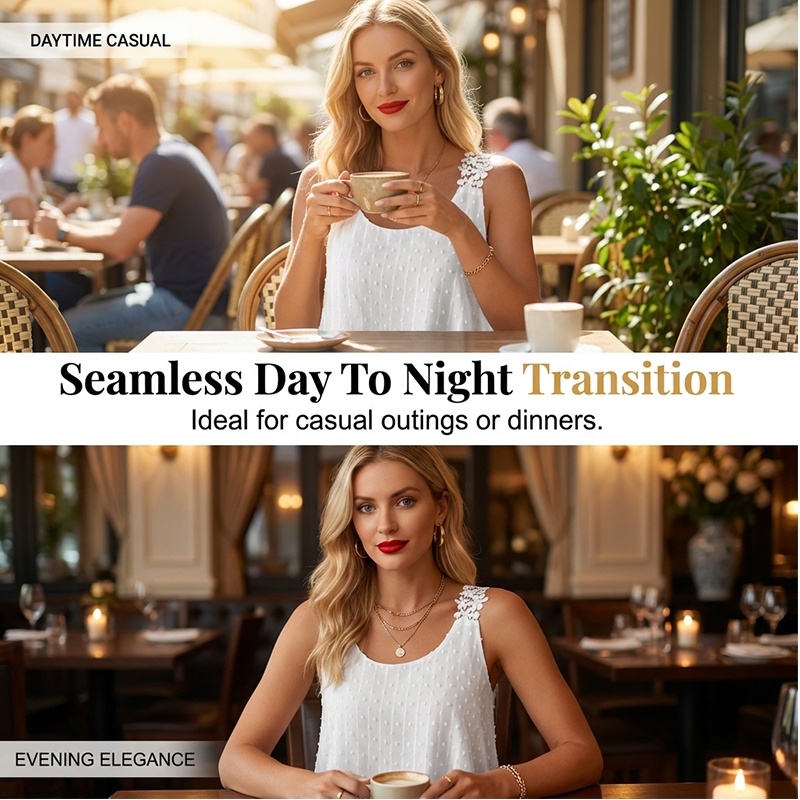 👕✨ 50 % RABATT – ENDAST UNDER EN BEGRÄNSAD TID! Elegant linne med spetsband och prickmönster – avslappnat, feminint och perfekt för sommaren och vardagen ✨
