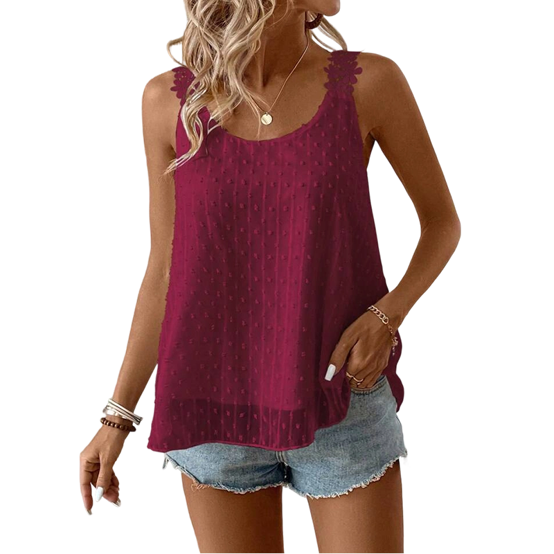 👕✨ 50 % RABATT – ENDAST UNDER EN BEGRÄNSAD TID! Elegant linne med spetsband och prickmönster – avslappnat, feminint och perfekt för sommaren och vardagen ✨
