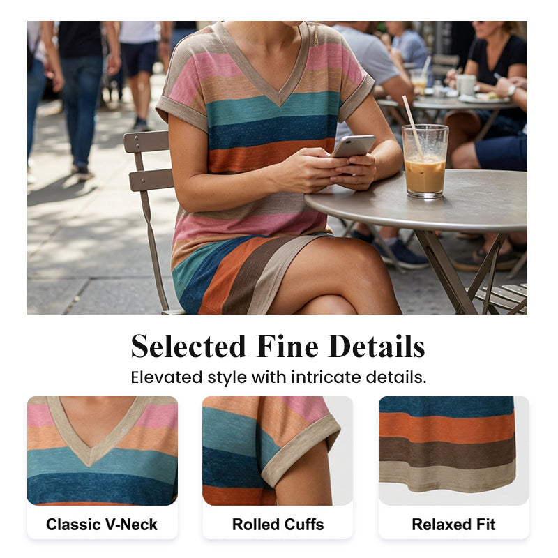 🔥 50% RABATT (HALVA PRISET) 🔥Sommarklänning i T-shirtmodell med V-ringning för damer