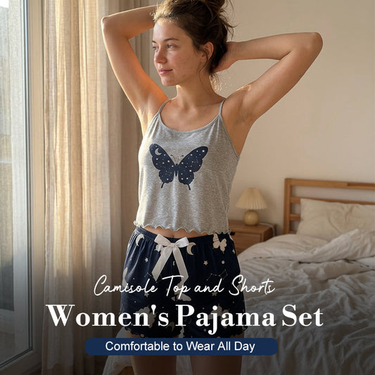 🔥 50% RABATT! 💖Pyjamaset för dam med linne och shorts