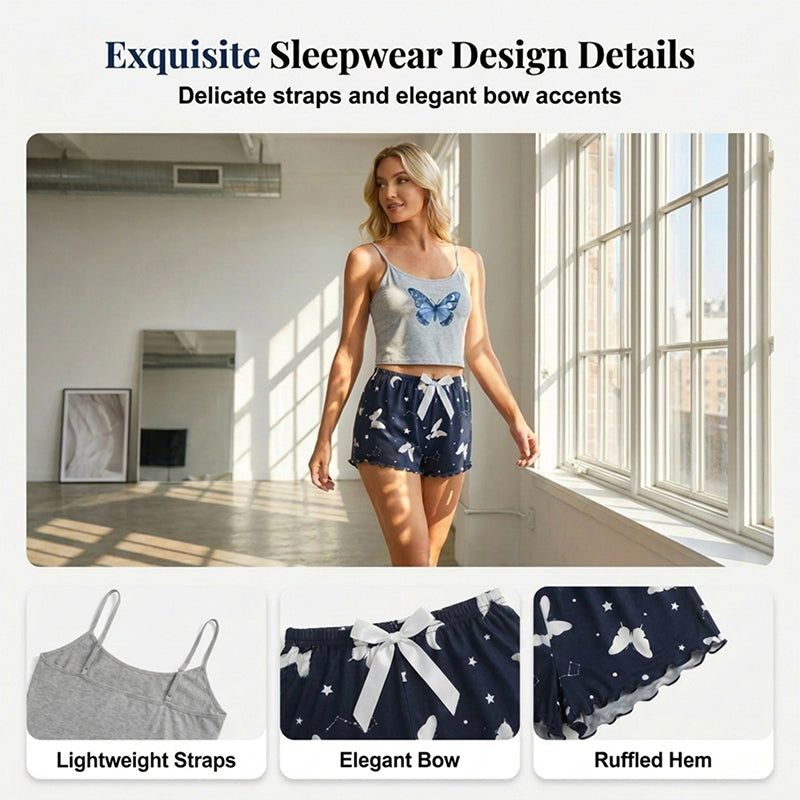 🔥 50% RABATT! 💖Pyjamaset för dam med linne och shorts