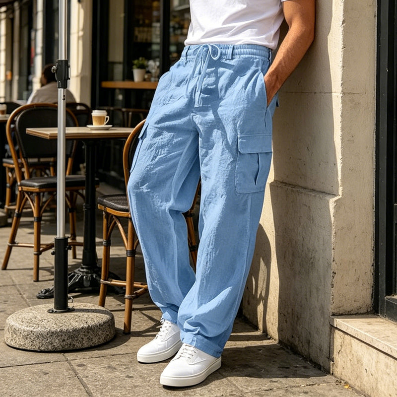 👖 50% RABATT NU! 🌿 Herr Bomull Linne Cargobyxor – Andningsbara, Avslappnad Vida Passform & Multi-Fickor – Dragsko Midja för Enkel Justering ☀️