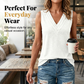 👕 Ledigt linne med V-ringning – ärmlös & andningsbar i bomullsblandning – elegant lagdelt krage för vardag och sommar 🌸