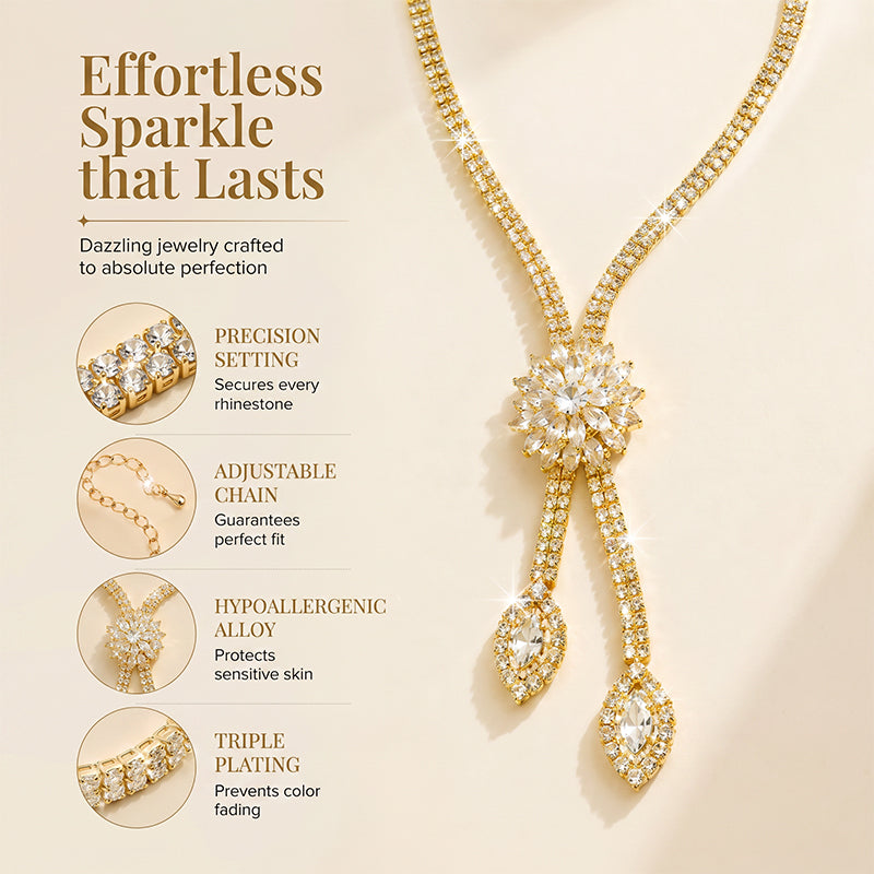 ✨50% RABATT NU! ✨Halsband och örhängen i zirkon med blommotiv för damer