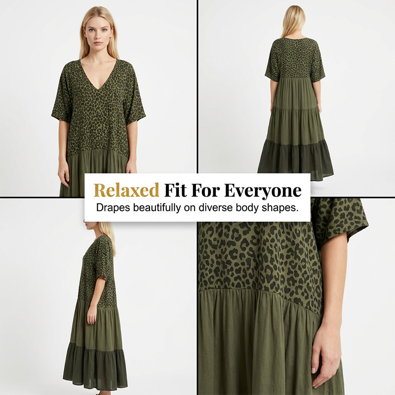 🎨 Dam boho-klänning – unikt mönster, mjuka volanger & handgjord känsla, perfekt för dig som älskar individuell stil & naturmaterial 🧡
