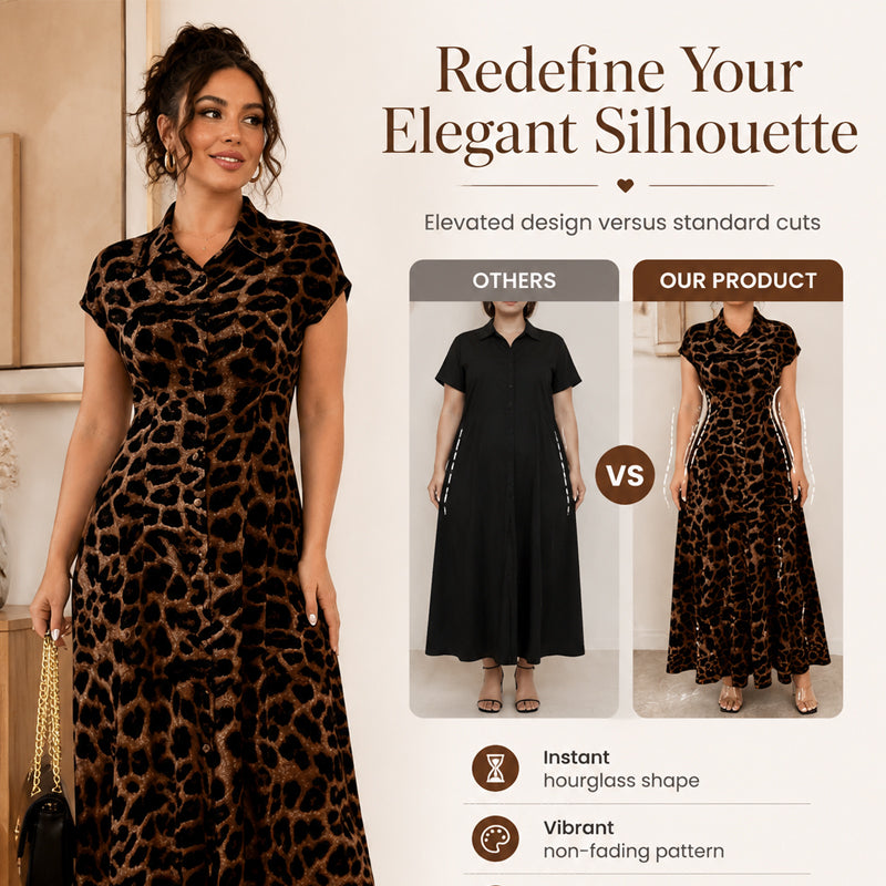 👗 50% RABATT NU! 🐆 Damernas Eleganta Leopardmönstrad Klänning med Slag – Chic, Smickrande & Djärv Stil 🥂
