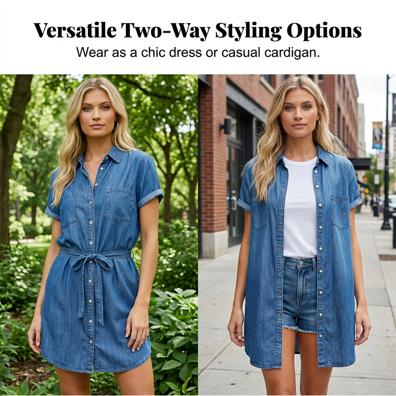 👗✨ Avslappnad denimskjortklänning med dragsko