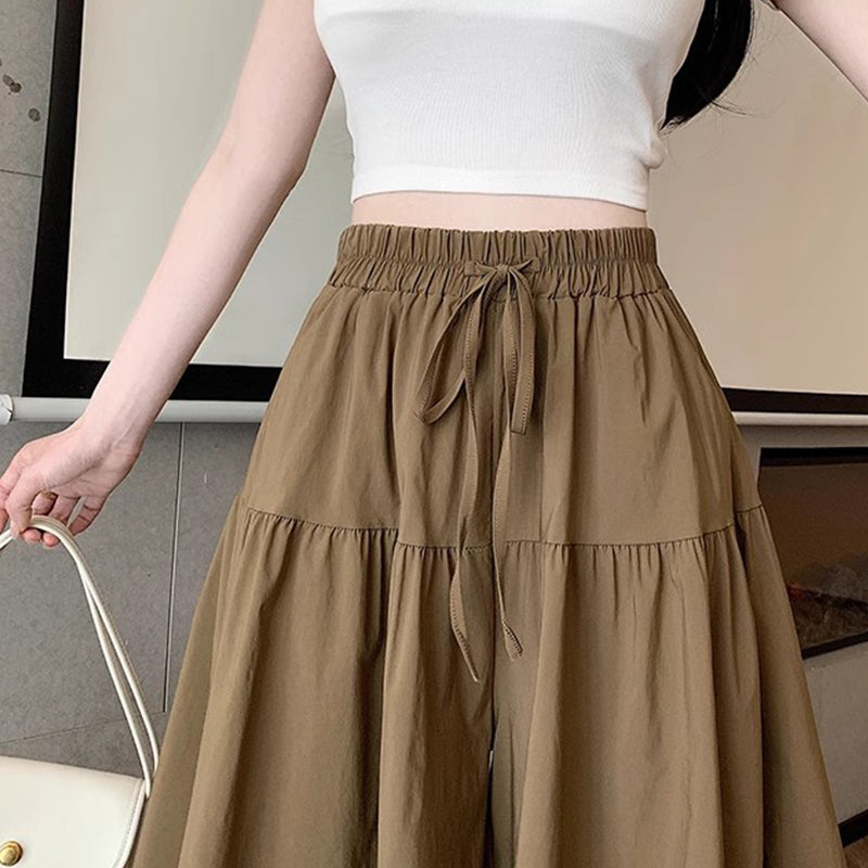 👗🏃Dam Kjolbyxor med Hög Midja, Vida Ben och Volangkanter