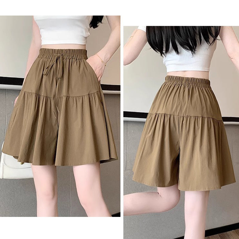 👗🏃Dam Kjolbyxor med Hög Midja, Vida Ben och Volangkanter
