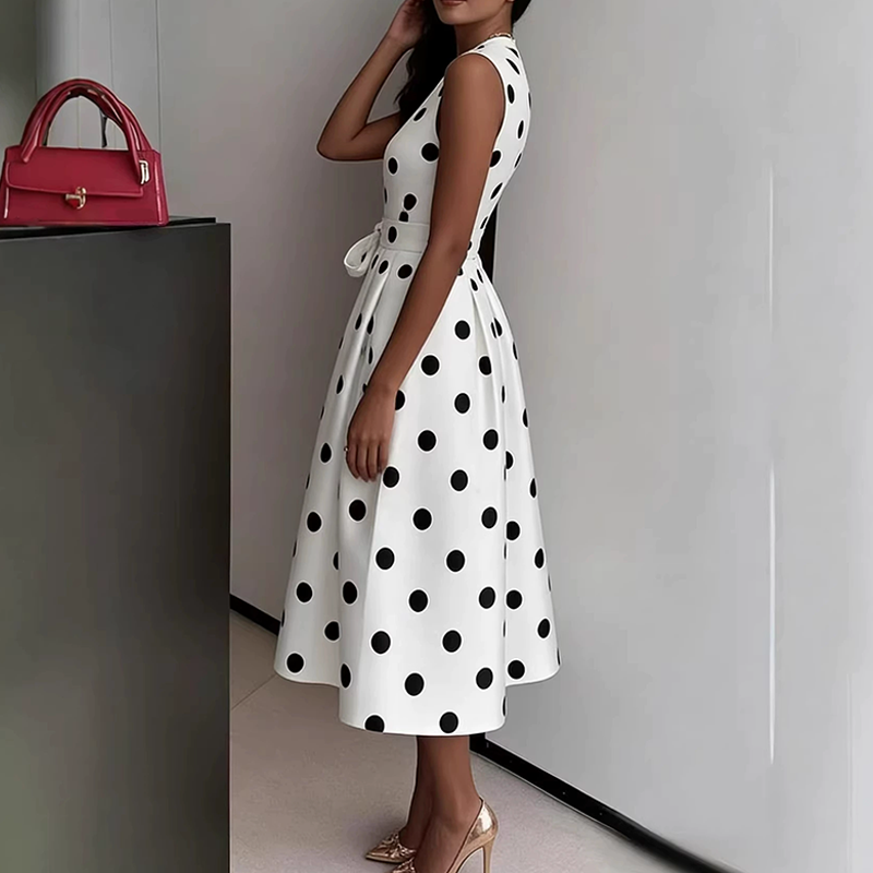 👗 50% RABATT NU! ⏰ Dam Prickig Ärmlös V-ringad Klänning – Luftig & lättviktig – Perfekt för sommar, brunch eller stranddagar – lekfull och chic 🎠