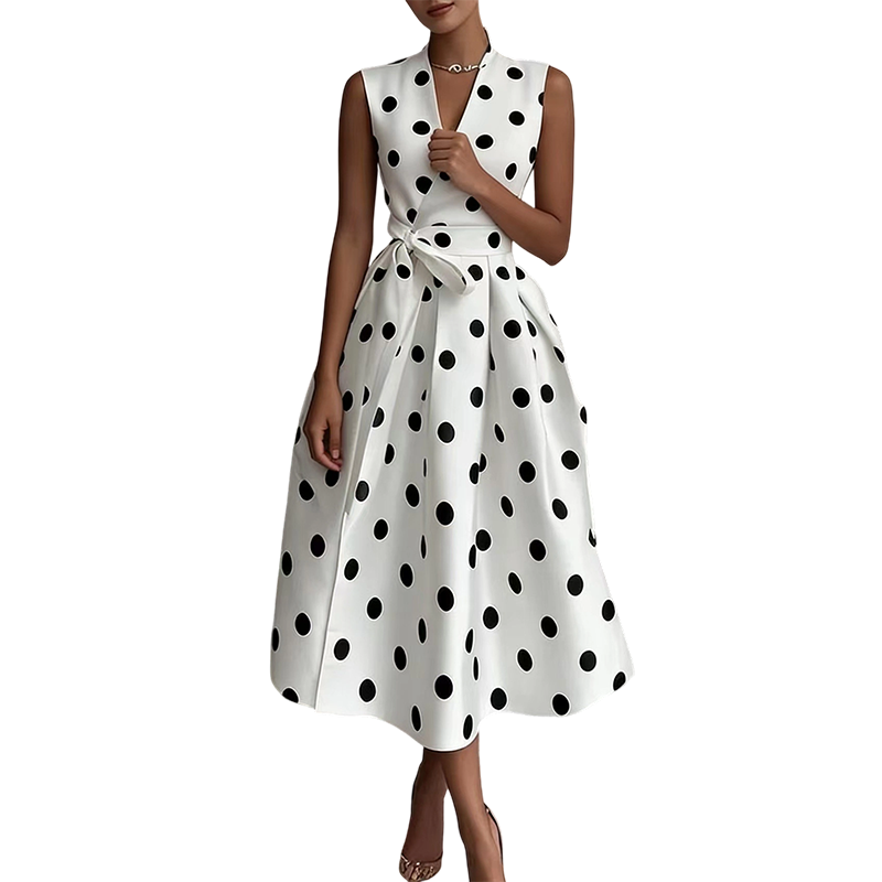 👗 50% RABATT NU! ⏰ Dam Prickig Ärmlös V-ringad Klänning – Luftig & lättviktig – Perfekt för sommar, brunch eller stranddagar – lekfull och chic 🎠