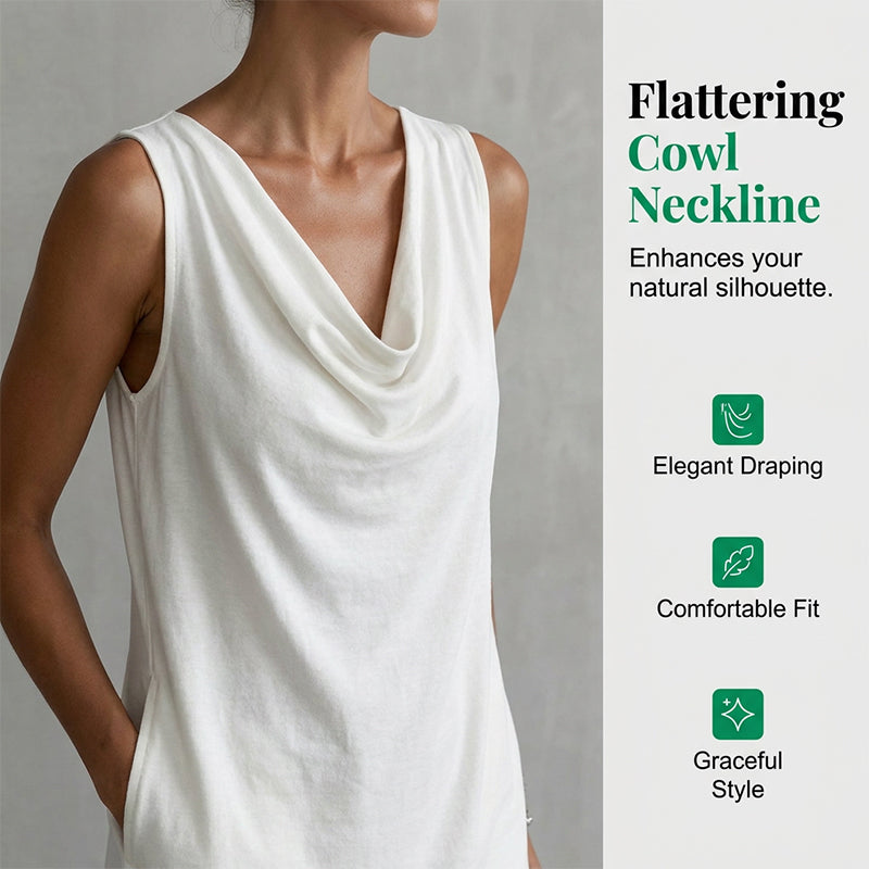 👗 LIMITED-TIME 50% OFF! 💥 Elegant Slim Fit Cowl Neck Dress – Sleeveless, Side Pockets, Versatile ✨