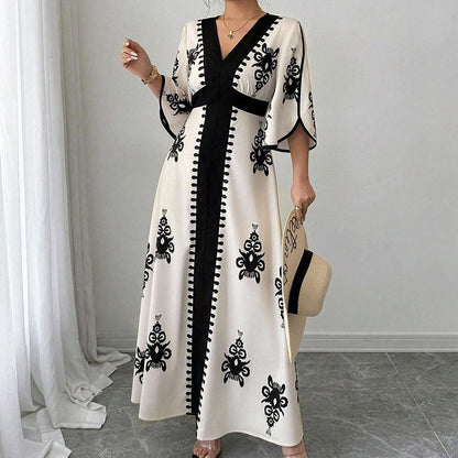 👗 50% RABATT! 🌸 Elegant maxiklänning med V-ringning & mönster för damer – Flödande & lätt – Perfekt för sommar, bröllop eller romantiska kvällar – stilren och bekväm ✨🌿
