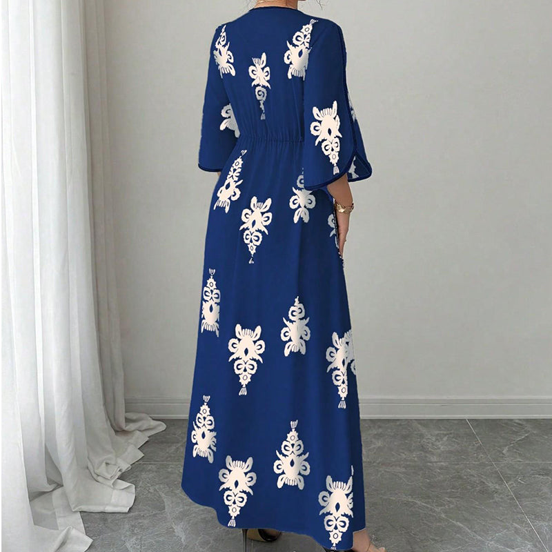👗 50% RABATT! 🌸 Elegant maxiklänning med V-ringning & mönster för damer – Flödande & lätt – Perfekt för sommar, bröllop eller romantiska kvällar – stilren och bekväm ✨🌿