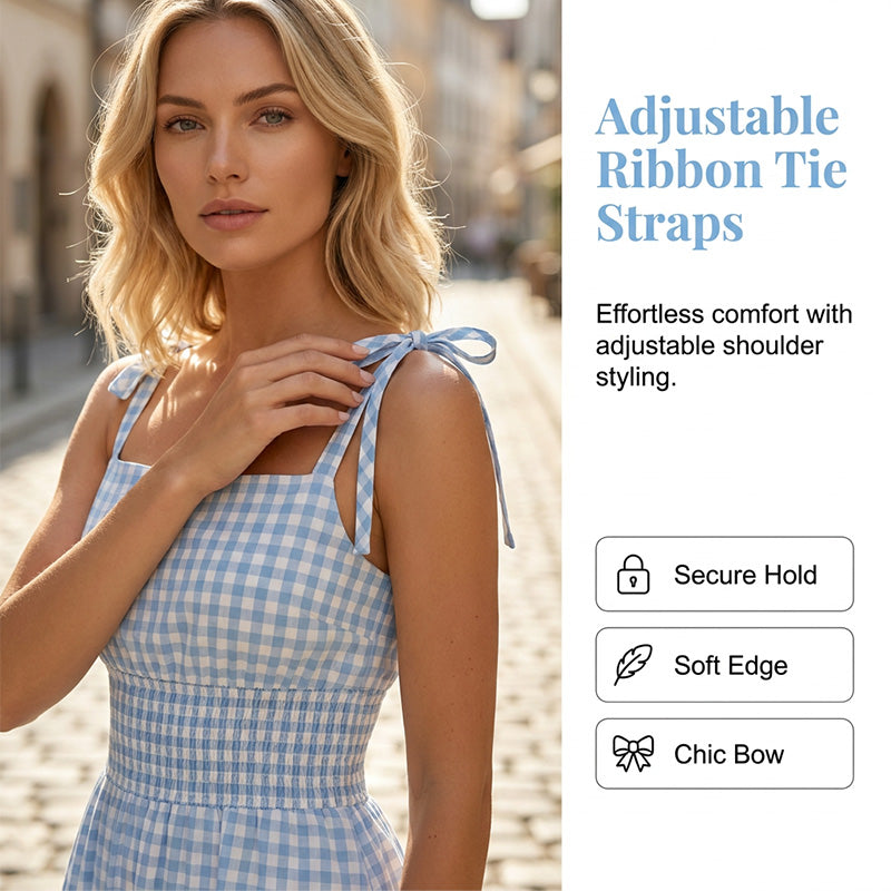 👗🌸 Rutig smockad maxiklänning