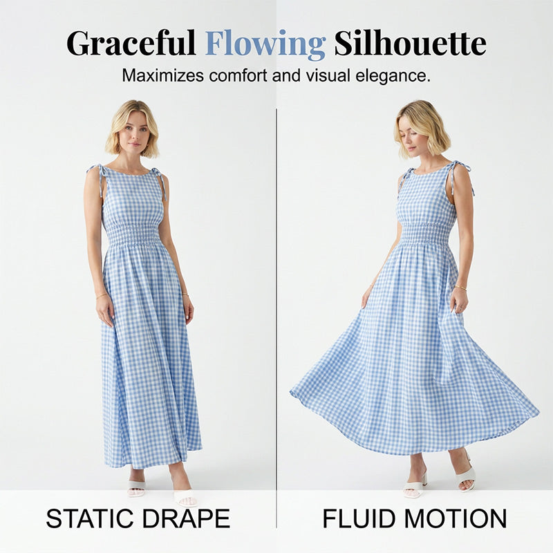 👗🌸 Rutig smockad maxiklänning