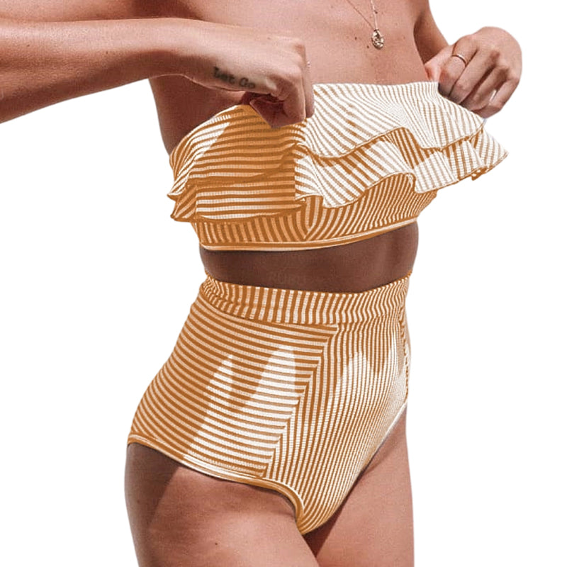 🌸 Dam baddräkt med hög midja & ränder – mjukt tyg, bra stöd & perfekt för både simning & solbad, en tidlös favorit 🕶️