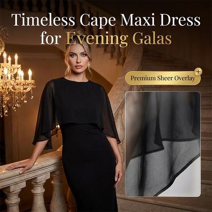 🔥 Så länge lagret räcker – 50 % RABATT! Aftonklänning med cape – flödande overlay, smickrande passform & perfekt för gala, bal & finmiddag 💎