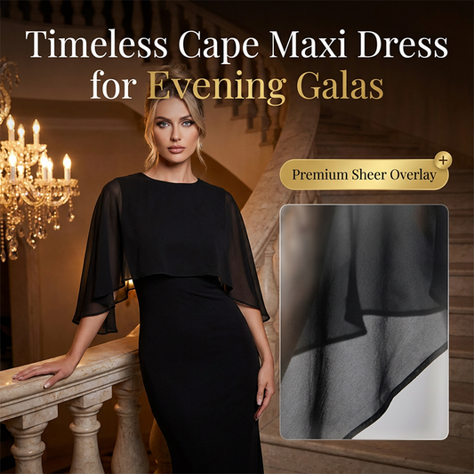 🔥 Så länge lagret räcker – 50 % RABATT! Aftonklänning med cape – flödande overlay, smickrande passform & perfekt för gala, bal & finmiddag 💎