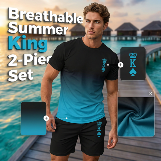3D-T-shirt och shorts i gradientmönster för herrar – en avslappnad sommaroutfit i två delar