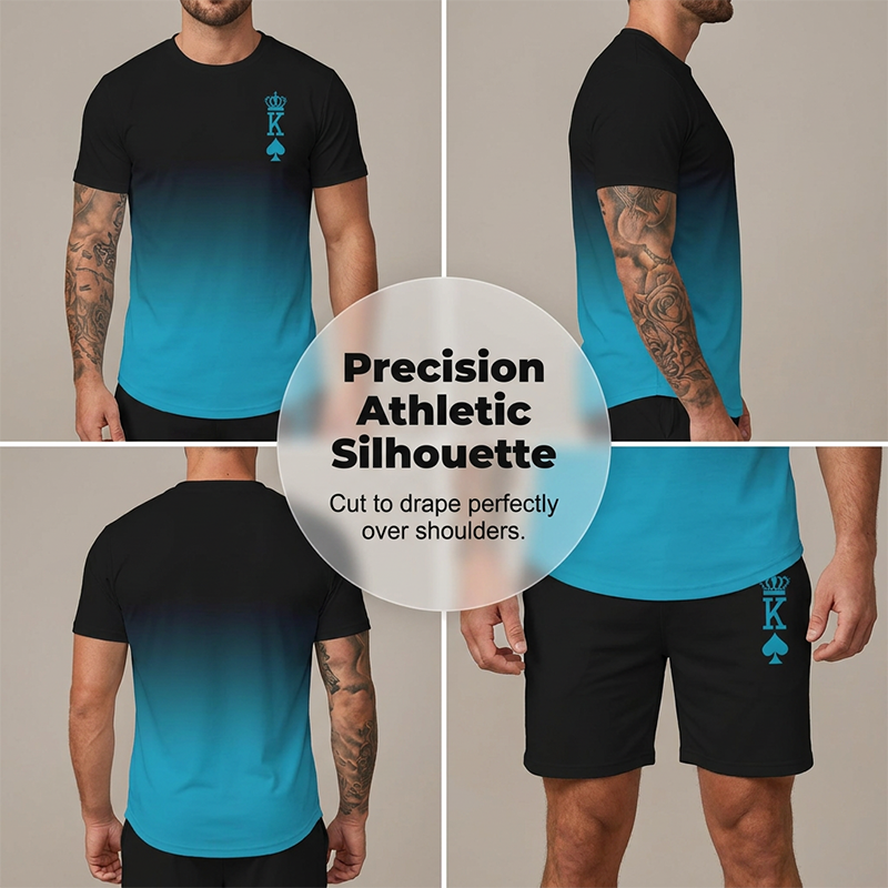 3D-T-shirt och shorts i gradientmönster för herrar – en avslappnad sommaroutfit i två delar