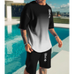 3D-T-shirt och shorts i gradientmönster för herrar – en avslappnad sommaroutfit i två delar