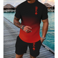 3D-T-shirt och shorts i gradientmönster för herrar – en avslappnad sommaroutfit i två delar
