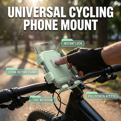 ⏳🔥50 % RABATT I BEGRENSET TID! ⏰🚴 Universell sykkelholder til mobiltelefon – låses på 1 sekund og kan roteres 360°, så du kan sykle med telefonen sikkert festet 📱