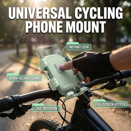 ⏳🔥50 % RABATT I BEGRENSET TID! ⏰🚴 Universell sykkelholder til mobiltelefon – låses på 1 sekund og kan roteres 360°, så du kan sykle med telefonen sikkert festet 📱