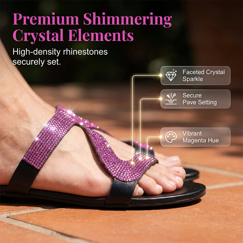 👡 50% RABATT! 🔥 Rhinestone Slide Sandaler – Platt, stötdämpande & glamorös – Perfekt för strand, brunch eller vardagschic 💎✨