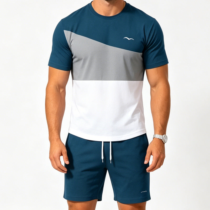 📢📢 50 % RABATT!! ⏰ Herr andningsbart färgblock-set – T-shirt & shorts, svalt & bekvämt, perfekt för varma dagar & semester 🌊