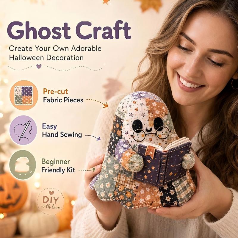 🔥SISTA DAGEN – 50 % RABATT🧵Little Ghosts mysiga Halloween-patchwork-kit att göra själv