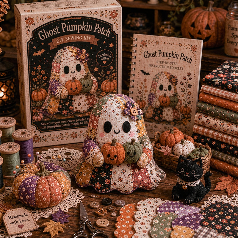 🔥SISTA DAGEN – 50 % RABATT🧵Little Ghosts mysiga Halloween-patchwork-kit att göra själv