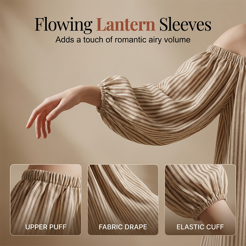 💃 Off-shoulder långklänning med lanternärmar – framhäver axlarna, döljer överarmarna & smickrar figuren, romantisk & chic 🌸