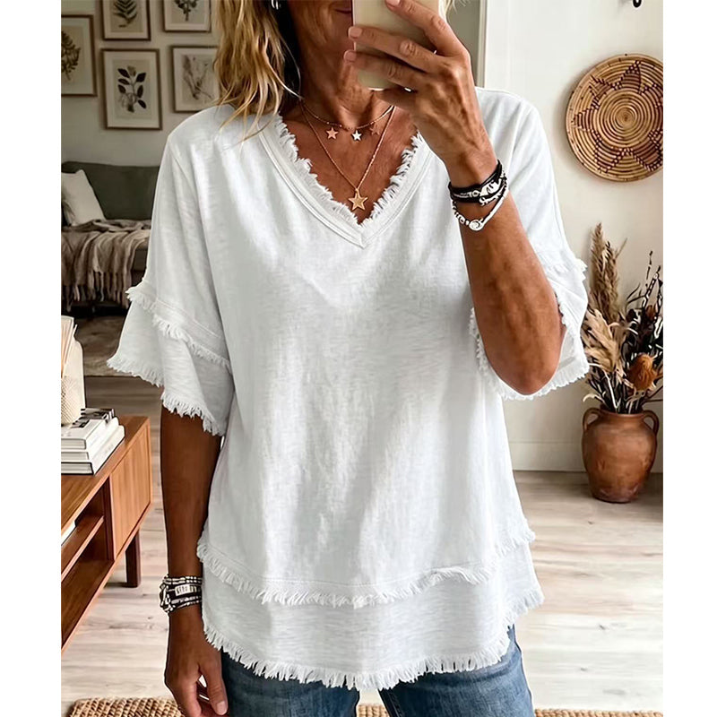 🌸 50% RABATT NU! 🌸Dam Avslappnad Kortärmad Topp med V-ringning