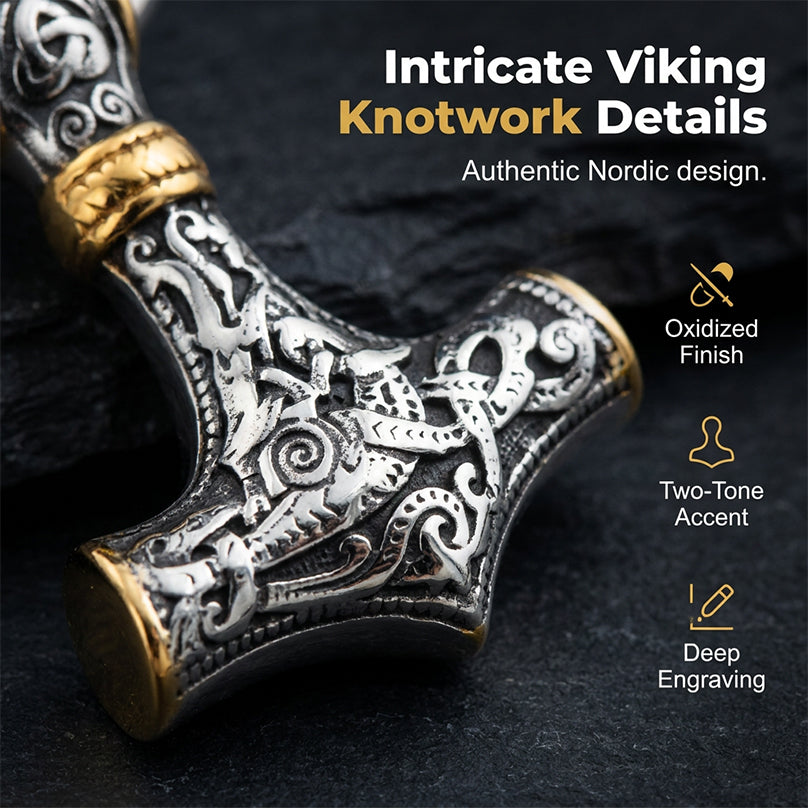 Viking Tors Hammare Hänghalsband i Rostfritt Stål med Bysantinsk Kedja