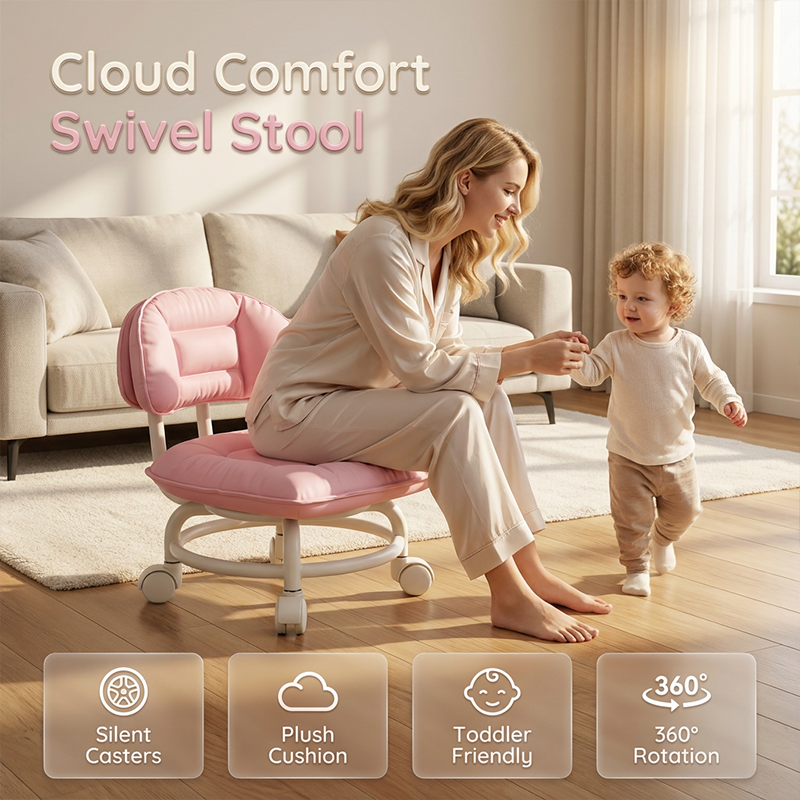 🪑 50% RABATT NU! ☁️ Rullande Låg Pall med Ryggstöd – Tysta Hjul & Molnkomfort – Perfekt för Barnomsorg, Städning & Avkoppling 🏠