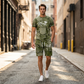 Herr Casual Fejk Denim Print T-shirt & Shorts Set