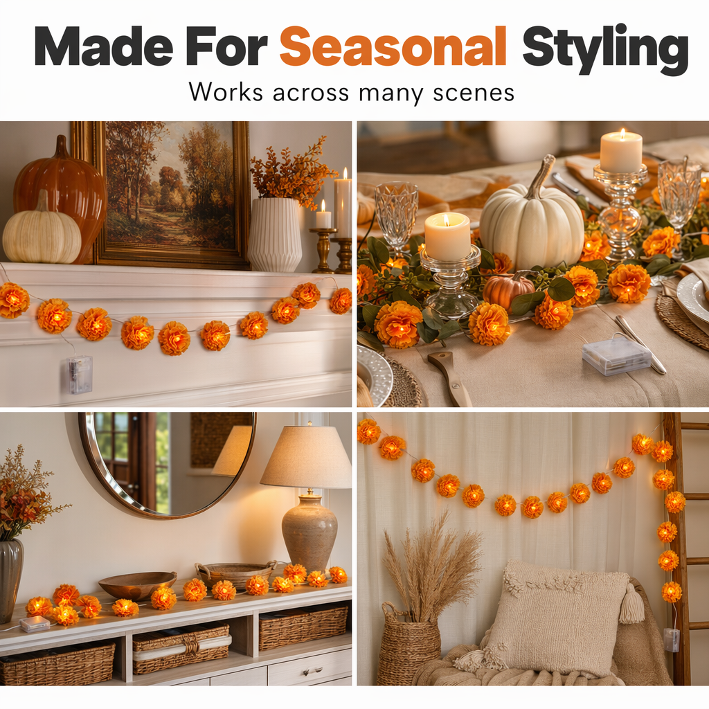 🔥🎁Nyhet 50 % RABATT🔥🎃✨ Halloween LED-Ljusslinga med Ringblommor – Skapa Magisk Höststämning Inomhus & Utomhus