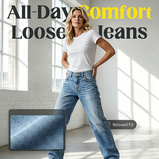 👖✨ Jeans för damer med avslappnad passform och raka ben – stretchjeans med hög midja för bekvämlighet i vardagen